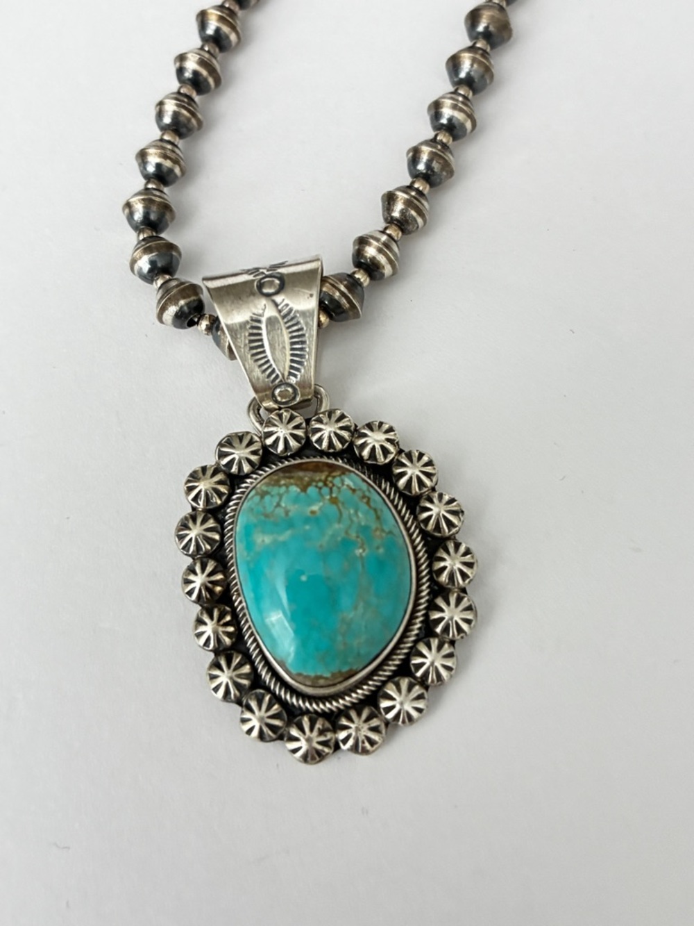 Vintage Paul Livingston Navajo Sterling Necklace & Turquoise Signed Pendant